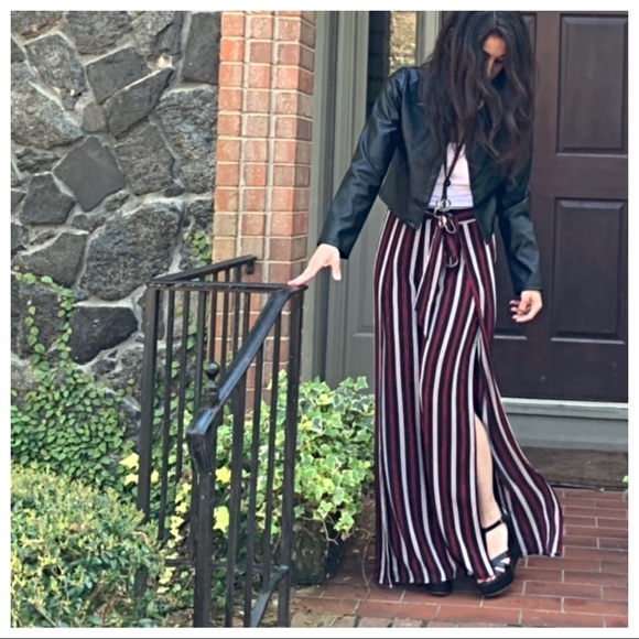 Chic faux wrap belted multi striped pants - Picture 6 of 8